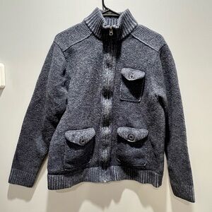 BLUE PRONTO UOMO Gray Tan Full Zip Slim Fit 100% Wool Pocket Sweater Cardigan XL